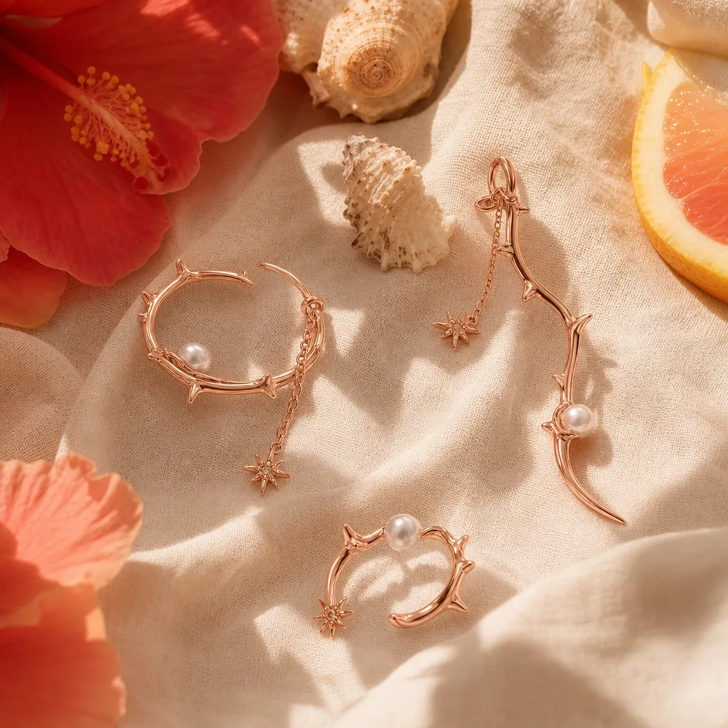 Wild Heart rose-gold jewelry with pearls and sunlit coral accents