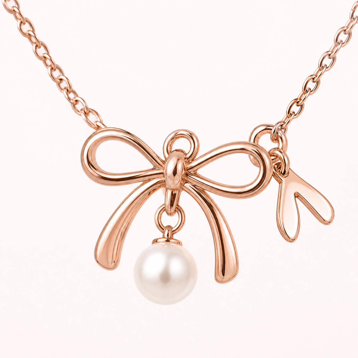 Bow Pearl Necklace pendant and pearl detail