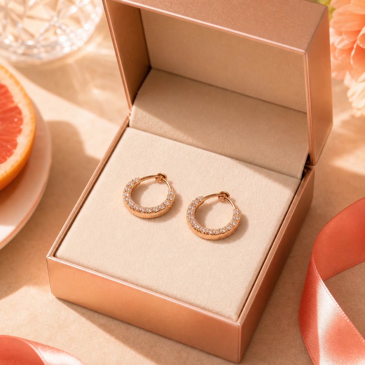 Brunch Crystal Hoops rose-gold crystal earrings in a rose-gold gift box