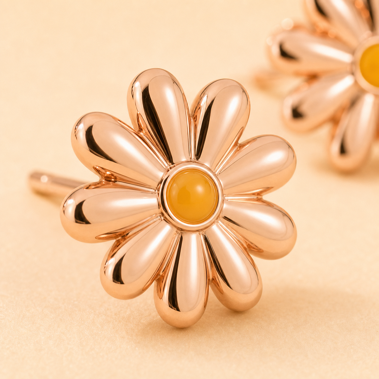Daisy Glow Studs petal and enamel center detail