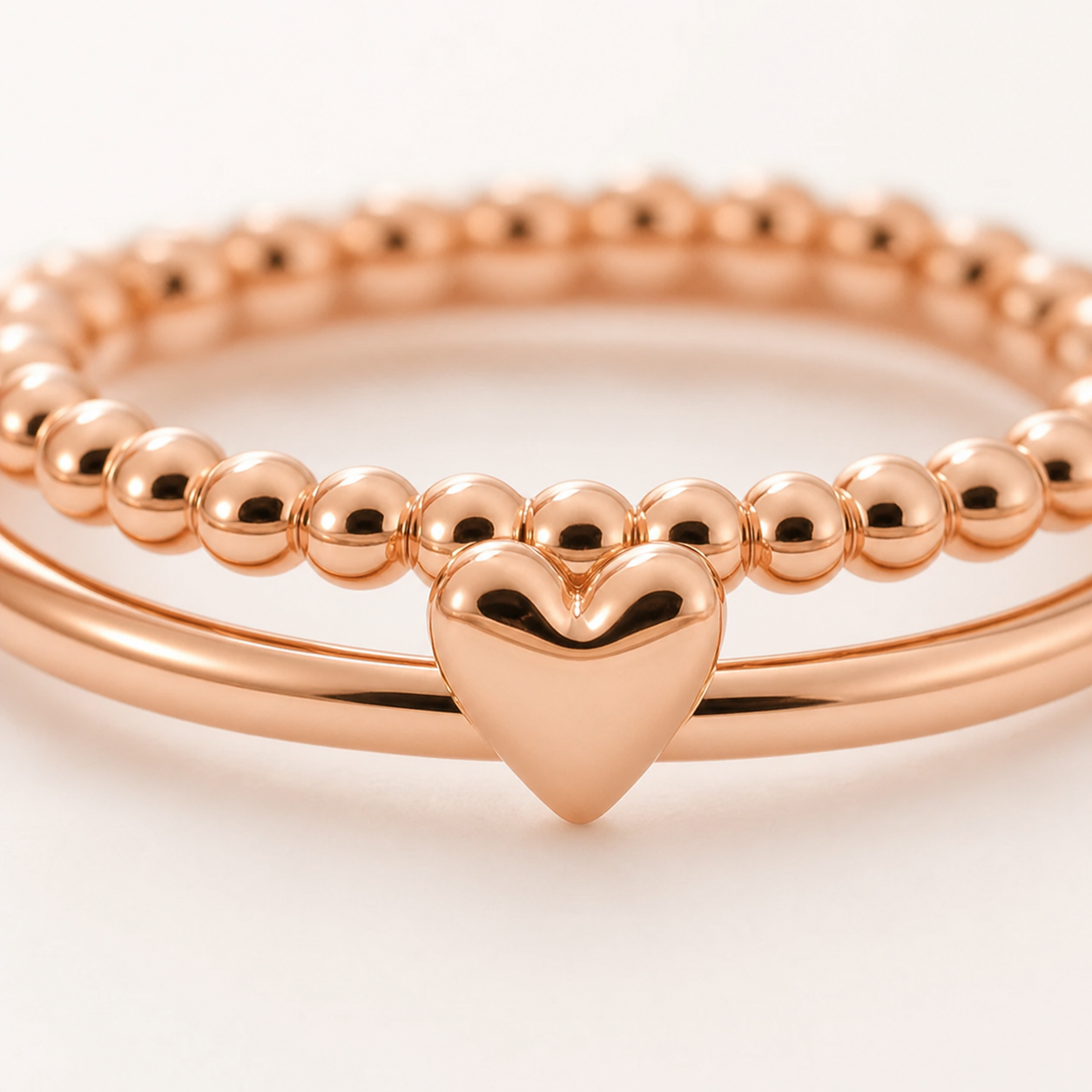 Heart Stack Rings heart charm and beaded texture detail