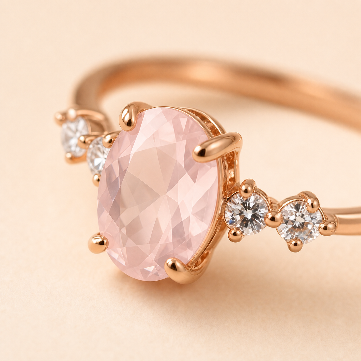 Pink Citrus Ring oval crystal and side-stone detail