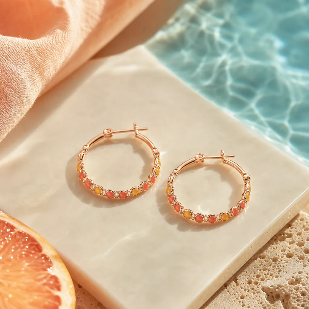 Pool Party Hoops rose-gold earrings with enamel accents
