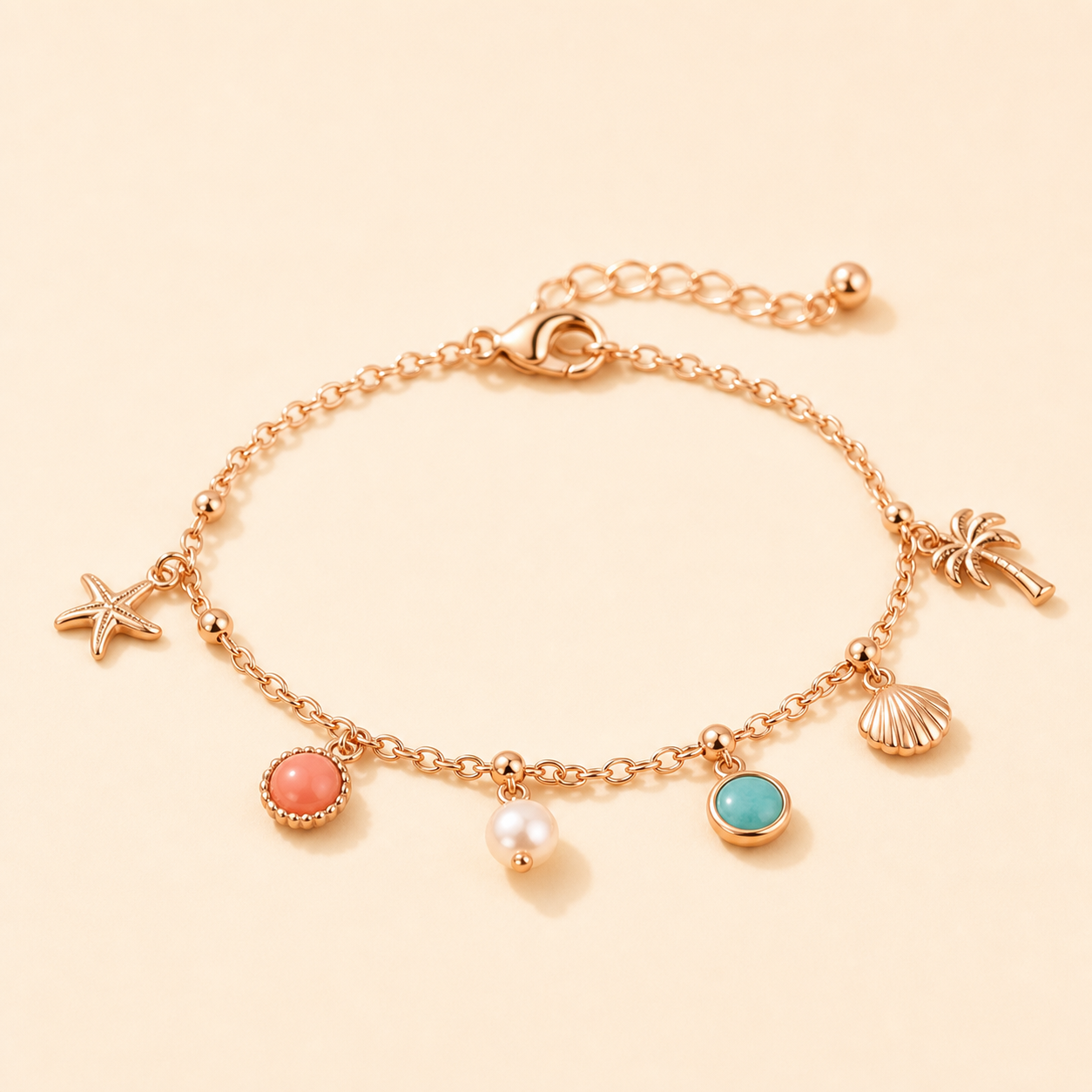 Summer Charm Bracelet clean product photo on pale sunshine background
