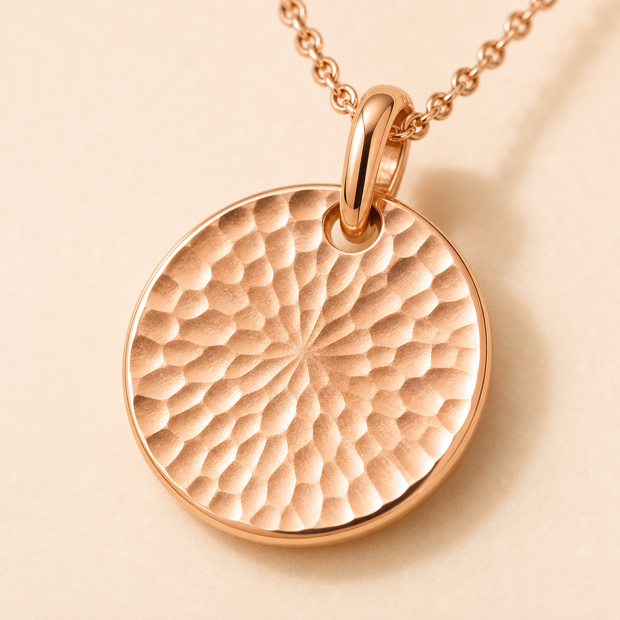 Sun Disc Necklace hammered pendant and chain detail