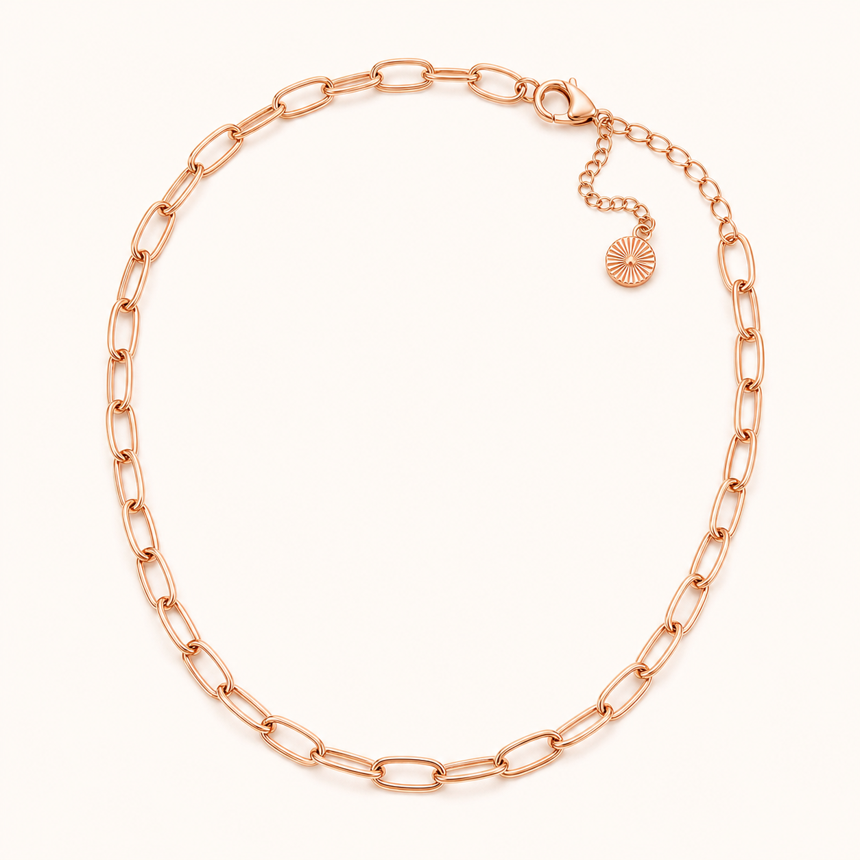 Sunset Link Necklace clean product photo on peach cream background