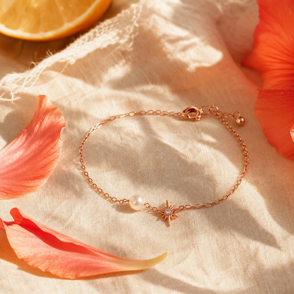 Wild Heart Bracelet rose-gold chain with pearl and starburst charm